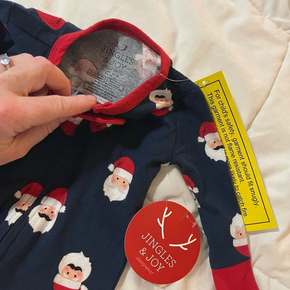 Jingles & joy Santa NWT baby sleeper Christmas navy red 3m 6m 3-6m